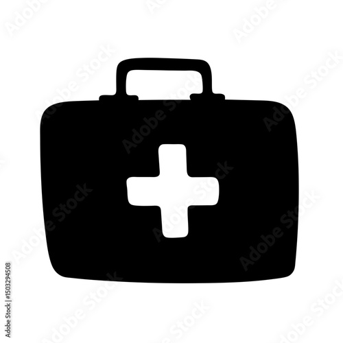 Minimalist first aid kit black silhouette with white cross symbol design