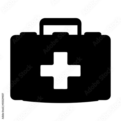 Simple Vector Illustration of a Black First Aid Kit with White Cross