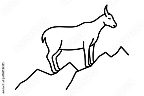 Simple Black Line Drawing of a Mountain Goat on a Cliff – Vector SVG

