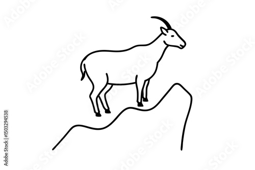 Simple Black Line Drawing of a Mountain Goat on a Cliff – Vector SVG


