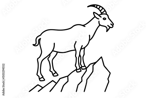 Simple Black Line Drawing of a Mountain Goat on a Cliff – Vector SVG

