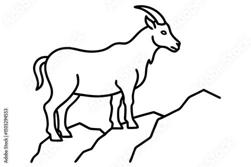 Simple Black Line Drawing of a Mountain Goat on a Cliff – Vector SVG

