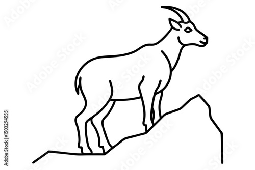 Simple Black Line Drawing of a Mountain Goat on a Cliff – Vector SVG

