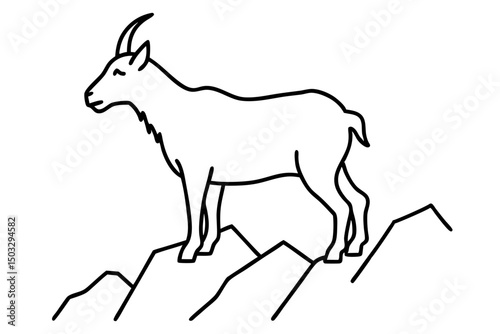 Simple Black Line Drawing of a Mountain Goat on a Cliff – Vector SVG

