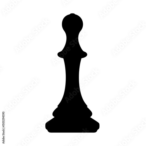 A stark black silhouette of a pawn against a plain white background