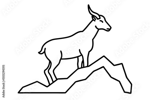 Simple Black Line Drawing of a Mountain Goat on a Cliff – Vector SVG

