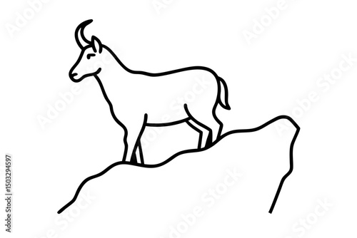 Simple Black Line Drawing of a Mountain Goat on a Cliff – Vector SVG

