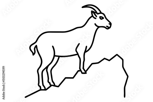 Simple Black Line Drawing of a Mountain Goat on a Cliff – Vector SVG

