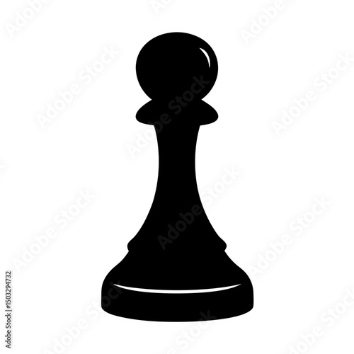 Single chess pawn in stark black silhouette isolated on white background