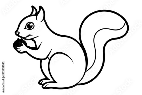 Simple Black Line Drawing of a Squirrel with a Nut – Vector SVG

