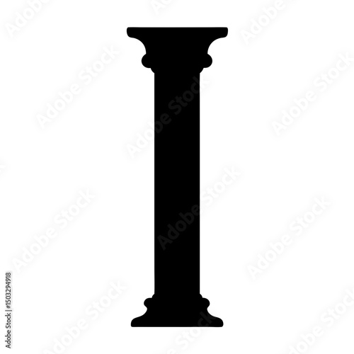 Black Silhouette of a Column with Elaborate Capital and Base Design
