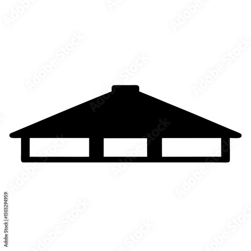 Silhouette of a traditional Japanese tea house with a prominent roof