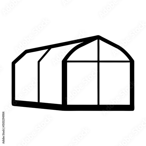 Simple black and white greenhouse illustration ideal for horticultural projects, vector art