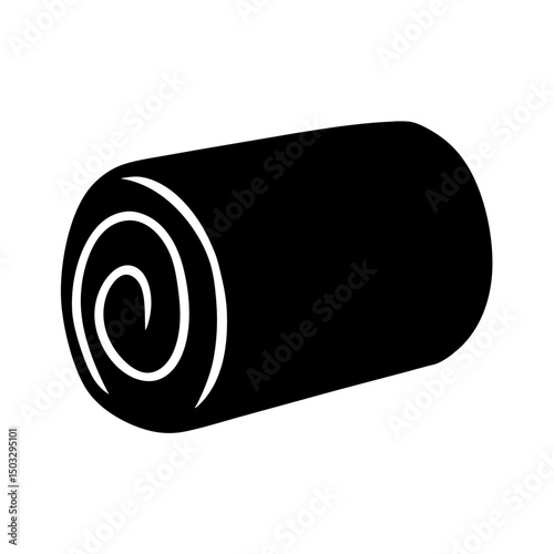 Monochrome illustration of a rolled object with a spiral pattern on the end