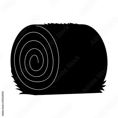 Monochromatic depiction of a rolled hay bale with spiral pattern detail