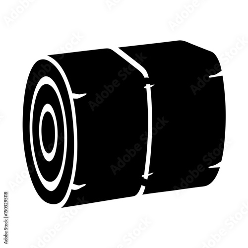 A Silhouetted Hay Bale Wrapped with Cord on a White Background