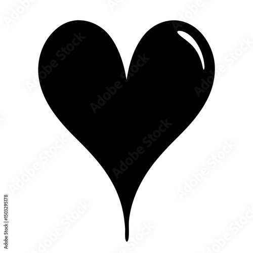 Simple Shiny Black Heart Shape Against a White Background for Projects