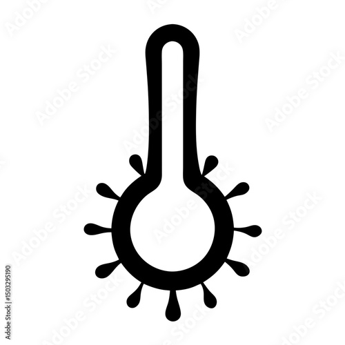 Abstract black and white image resembling a thermometer with dropletlike appendages