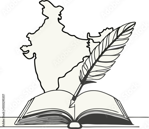 A symbolic animation portraying an open book, feather pen, and the map of India—illustrating the literary spirit and cultural influence of Rabindranath Tagore. Perfect for use in educational, poetic, 