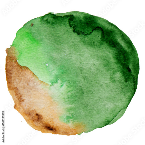 Billede på lærred Green and Brown Hand Drawn Watercolor Spot Illustration