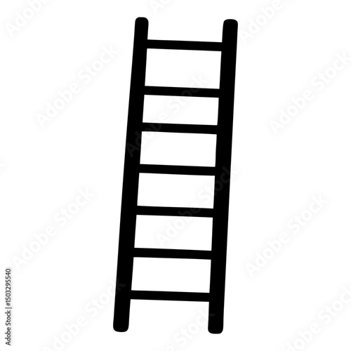 Silhouette of a Straight Ladder with Seven Rungs, Black silhouette of a straight ladder with seven evenly spaced rungs, isolated on a white background symbolizing ascent or progress.
 photo