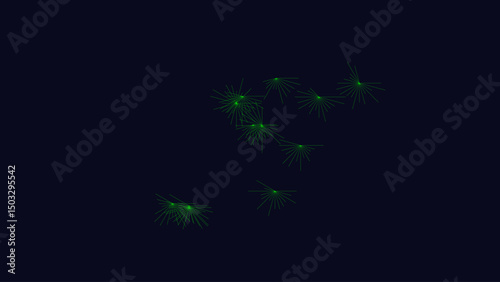 Microscopic View of a Cluster of Bioluminescent Marine Organisms Displaying Complex Structures