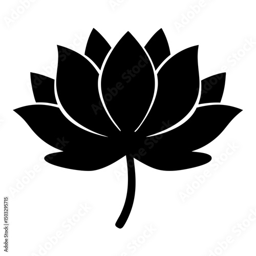 Black and White Lotus Flower Illustration in Simple Silhouette Style Design