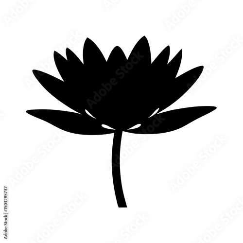 Stylized Silhouette of a Water Lily in Full Bloom on White