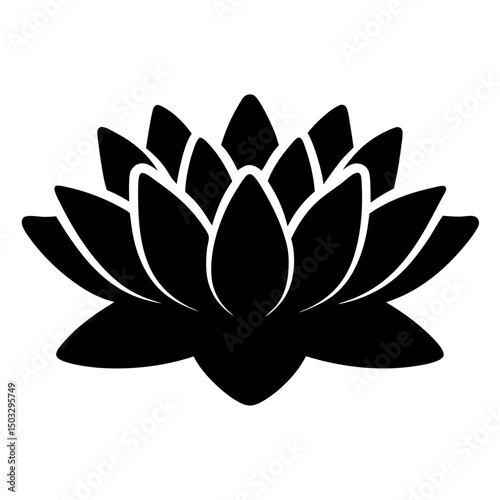 Elegant black and white lotus flower silhouette, perfect for simple design work