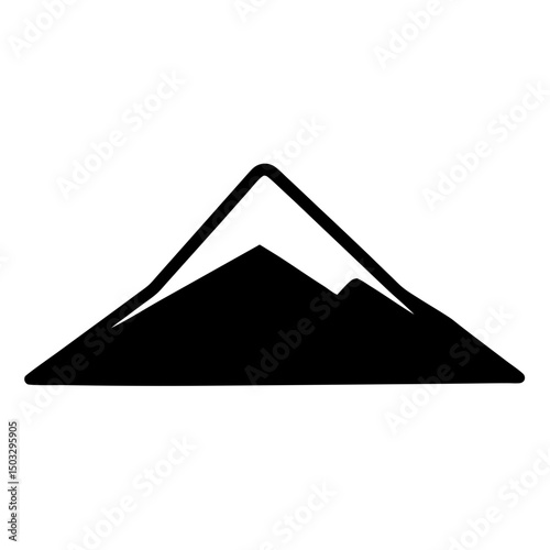 Simple black and white vector mountain icon with minimalist design style