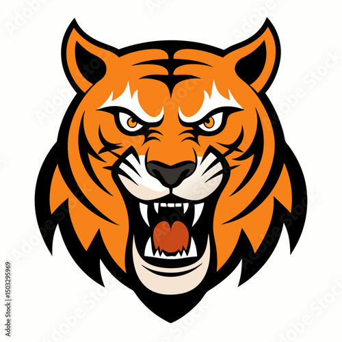anger tiger face, animals head vector icon on white background