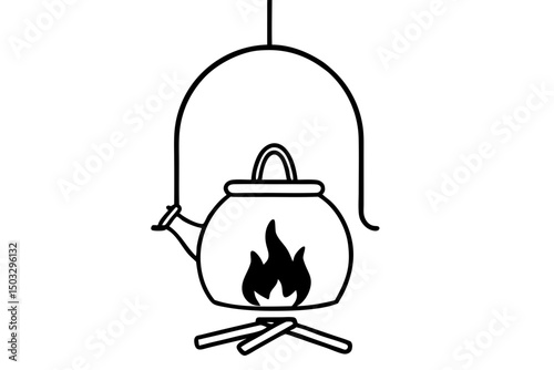 Simple Black Line Illustration of a Hanging Kettle – Vector SVG

