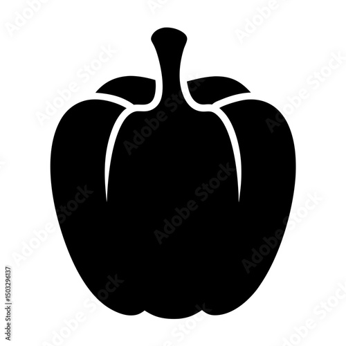 Simple black silhouette drawing of bell pepper with distinct stem feature