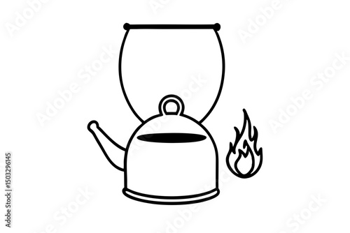 Simple Black Line Illustration of a Hanging Kettle – Vector SVG

