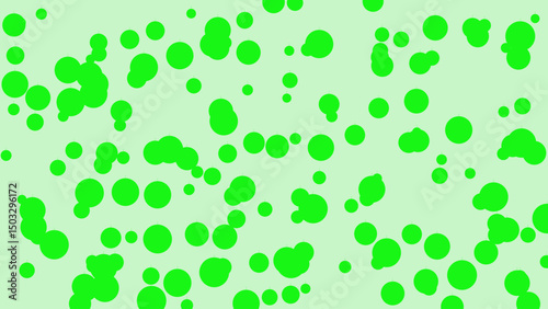 Abstract Green Circle Pattern Background: A vibrant and dynamic design featuring various sized and shaped lime green circles scattered across a pale green backdrop.