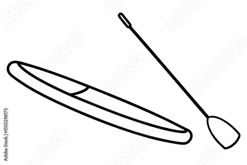 Simple Black Line Illustration of Paddleboard and Paddle – Vector SVG

