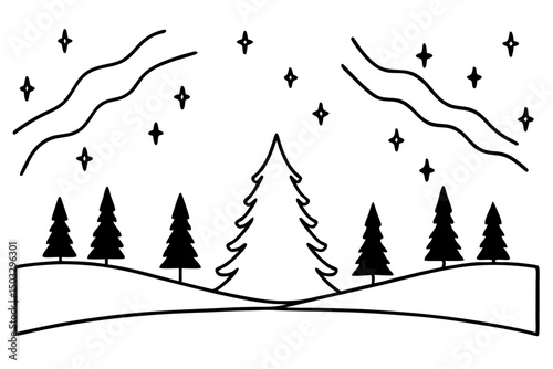 Minimal Line Art of Northern Lights – Elegant Aurora Borealis SVG Design

