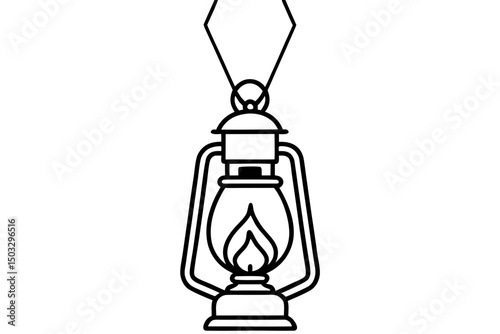 Minimal Line Art of Hanging Camping Lantern – Outdoor Adventure SVG Design

