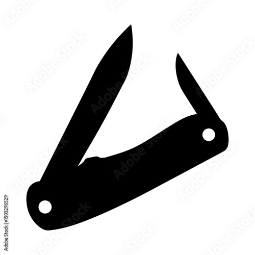 Solid black silhouette of a multitool pocket knife with two blades