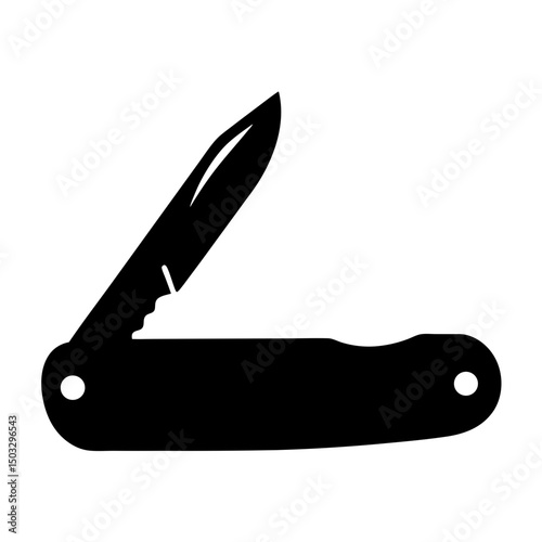 Simple silhouette illustration of a partially opened folding pocket knife tool