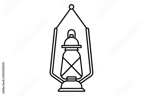 Minimal Line Art of Hanging Camping Lantern – Outdoor Adventure SVG Design

