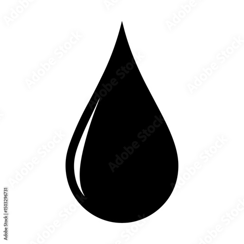 A Single Black Drop Suspended Against a Pure White Background Isolated