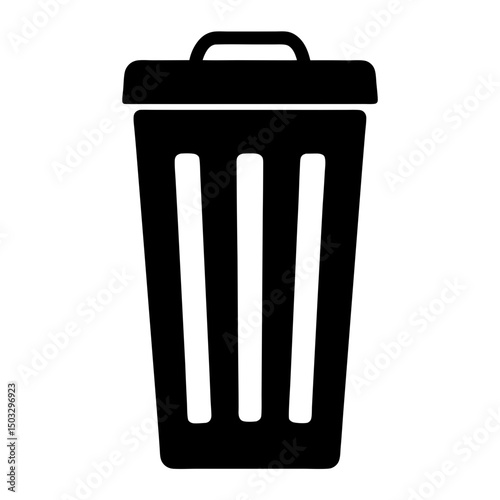 Black and White Minimalist Illustration of a Covered Trash Can Icon