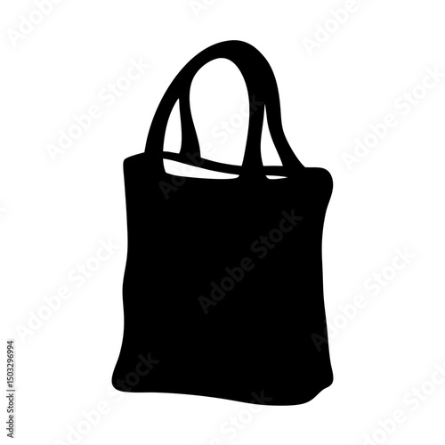 Silhouette of a simple reusable black shopping bag with carry handles