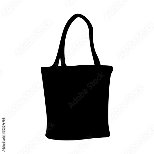 Black silhouette of a reusable tote bag on a white background image