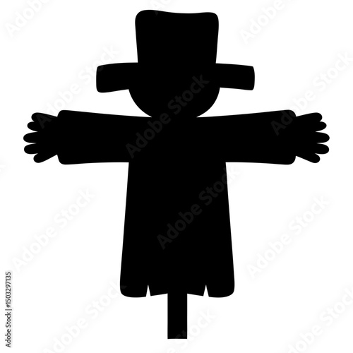 Silhouette of a classic scarecrow with a hat and outstretched arms