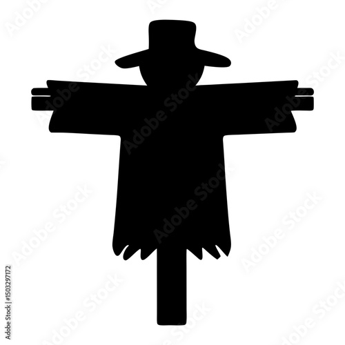 Stylized Silhouette of a Scarecrow with Hat and Arms in a Field