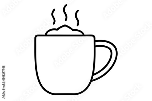 Minimalist Line Art of a Steaming Mug with Marshmallow – Cozy Hot Drink SVG

