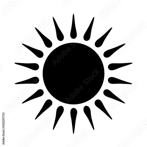 Stylized black sun illustration with sharp radiating light beams or rays