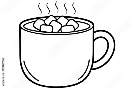 Minimalist Line Art of a Steaming Mug with Marshmallow – Cozy Hot Drink SVG

